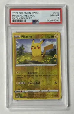 2021 Pokemon SWSH Evolving Skies #049 Pikachu Reverse Foil PSA 8 NM-MT - Image 1