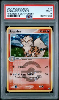 2004 POKEMON EX FIRE RED & LEAF GREEN #18 ARCANINE-REVERSE FOIL PSA 9 - Image 1