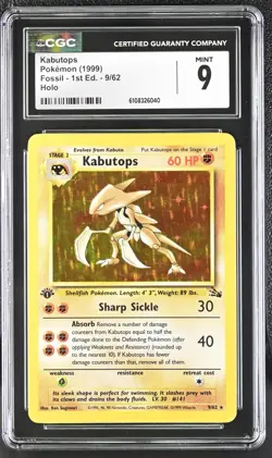 CGC 9 MINT Kabutops 1999 Fossil 1st Edition 9/62 Holo Pokemon Card - Image 1