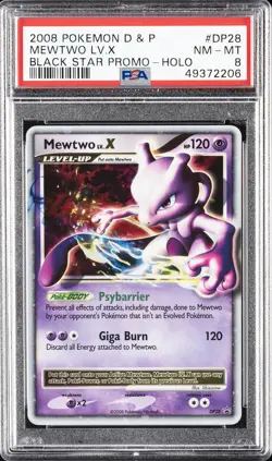 2008 POKEMON DIAMOND & PEARL BLACK STAR PROMO #DP28 MEWTWO LV.X-HOLO PSA 8 - Image 1