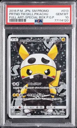 2016 POKEMON JPN SM PROMO #013 FULL ART/PRETEND TEAM SKULL PIKACHU PSA 10 - Image 1