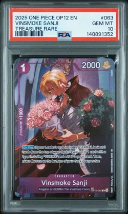 2025 ONE PIECE OP12-LEGACY OF THE MASTER TREASURE RARE VINSMOKE SANJI PSA 10 - Image 1