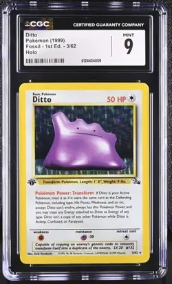 Ditto 3/62 Holo Rare 1st Edition Fossil Set Pokemon TCG Card CGC 9 MINT 1999 - Image 1