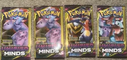Lot Of 4 Pokemon Sun & Moon Unified Minds 3 Card Booster Pack w/Free Shipping!!! - Image 1