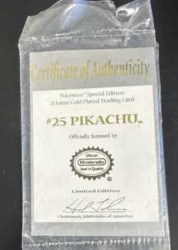 Certificate of Authenticity ONLY Pokemon 23k Gold-Plated Trading Card Pikachu - Image 1