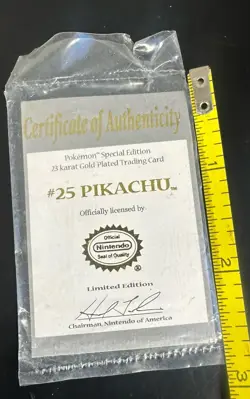 Certificate of Authenticity ONLY Pokemon 23k Gold-Plated Trading Card Pikachu - Image 3