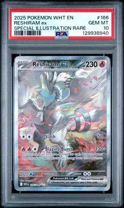 PSA 10 RESHIRAM ex 166/086 | White Flare Full Art Graded Pokemon Card - Image 1