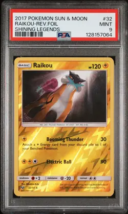 2017 POKEMON SUN & MOON SHINING LEGENDS #32 RAIKOU-REVERSE FOIL PSA 9 - Image 1