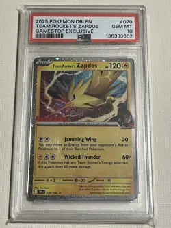 Pokemon TCG Team Rockets Zapdos Promo Card GameStop Exclusive, 070/182 Psa 10 - Image 1