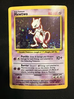 Mewtwo Base Set Unlimited Holo Rare 10/102 Extremely Clean Holo Pokemon TCG - Image 1