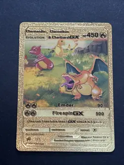 Pokemon Charmander/Charmeleon/Charizard GX Evolution Gold Foil Fan Art - Image 1