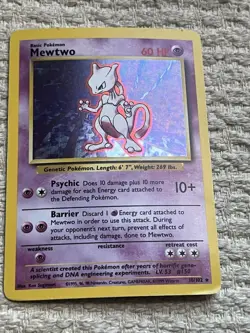 MEWTWO 10/102 - Holo RARE - VINTAGE WOTC POKEMON CARD - BASE SET - MP - Image 2