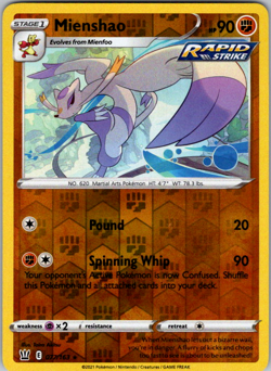 Mienshao 077/163 Pokemon Battle Styles Sword & Shield Reverse Holo Rare NM - Image 1