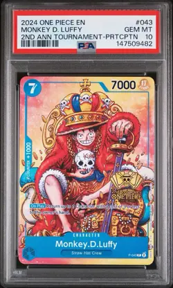 Monkey.D.Luffy (2nd Anniversary Stamped Promo) P-043 One Piece PSA 10 Low Pop! - Image 1