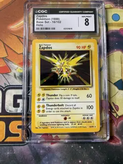 CGC 8 Zapdos 1999 Base Set 16/102 Holo Pokemon Card - Image 1