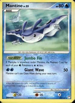 Mantine 29/123 Non Holo Rare DP Mysterious Treasures Pokemon - Image 1