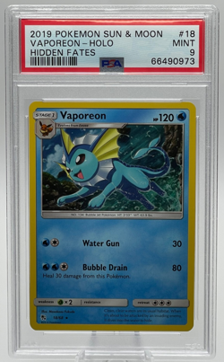 2019 POKEMON SUN & MOON HIDDEN FATES #18 VAPOREON HOLO PSA 9 MINT - Image 1