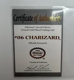 1999 Pokemon Charizard Nintendo 23K Gold Plated Card #06 COA ONLY/NO CARD - Image 2