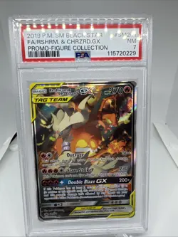 2019 POKEMON SM BLACK STAR PROMO #SM201 FULL ART/RESHIRAM & CHARIZARD GX PSA 7 - Image 1