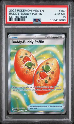 PSA 10 BUDDY-BUDDY POFFIN ULTRA RARE #167 2025 POKEMON MEG EN MEGA EVOLUTIONS - Image 1