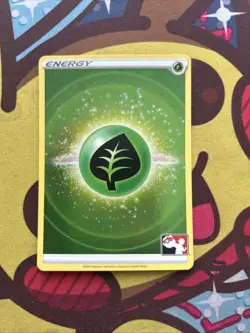 Pokemon Basic Grass Energy - Play! Prize pack Series - SWSH Cosmic Holo Rare - Image 1