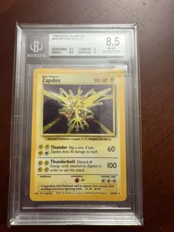 1999 POKEMON BASE SET UNLIMITED #16 ZAPDOS-HOLO Beckett 8.5 - Image 1