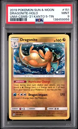 2019 POKEMON SUN & MOON UNIFIED MINDS #151 DRAGONITE-HOLO PSA 9 - Image 1