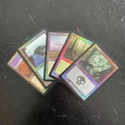 MTG Lot of 5 foil lands from Odyssey - 2 plains + 1 each island, swamp, forest - Image 1