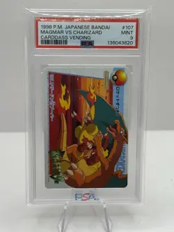 1998 Pokemon P.M. Japanese Bandai 107 Magmar vs Charizard Carddass Vending PSA 9 - Image 1