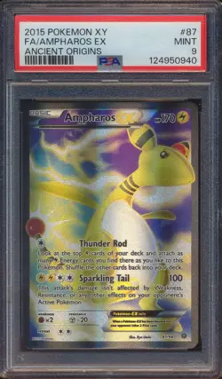 2015 POKEMON XY ANCIENT ORIGINS AMPHAROS EX FULL ART #87 PSA 9! - Image 1