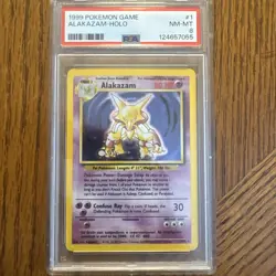 1999 Pokemon Base Set Holo Alakazam #1 trading card (PSA) as Near Mint-Mint 8 - Image 1