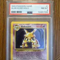 1999 Pokemon Base Set Holo Alakazam #1 trading card (PSA) as Near Mint-Mint 8 - Image 3