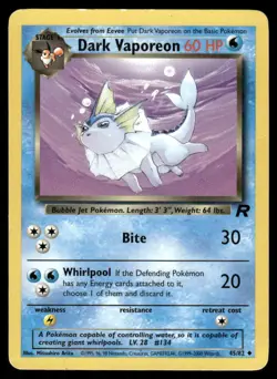 Pokemon Cards Dark Vaporeon 45/82 UNLIMITED Team Rocket WOTC Uncommon MP - Image 1