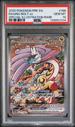 2025 POKEMON PRE EN-PRISMATIC EVOLUTIONS #166 RAGING BOLT EX PSA 10 - Image 1