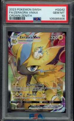 2023 POKEMON SWORD & SHIELD CROWN ZENITH #GG42 FULL ART/ZERAORA VMAX PSA 10 - Image 1