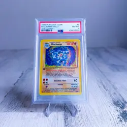1999 POKEMON GAME 1ST ED #8 MACHAMP-HOLO PSA 8 - Image 1