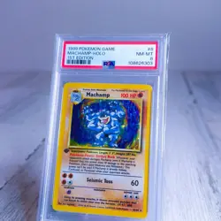 1999 POKEMON GAME 1ST ED #8 MACHAMP-HOLO PSA 8 - Image 2
