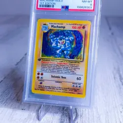 1999 POKEMON GAME 1ST ED #8 MACHAMP-HOLO PSA 8 - Image 3