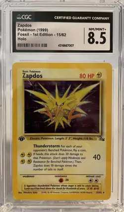 1999 Pokemon Fossil ZAPDOS 15/62 1ST EDITION HOLO RARE CGC MINT+ 8.5 ✨✨ - Image 1
