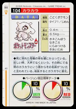 Cubone No. 104 Green Bandai Carddass Series 1-2 G Pokemon Japanese Near Mint - Image 2