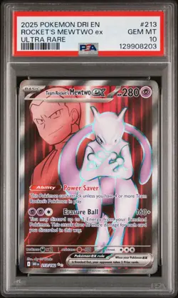 2025 POKEMON DRI EN-DESTINED RIVALS TEAM ROCKET'S MEWTWO EX #213 PSA 10 - Image 1