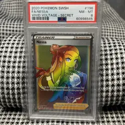 Nessa 196/185 2020 Secret Rare Rainbow Full-Art Holo Card, Vivid Voltage PSA 8 - Image 1