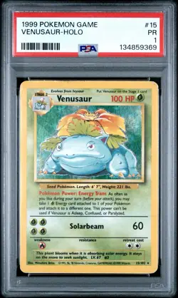 PSA 1 Venusaur 15/102 Base Set Holo Foil 1999 Pokemon WoTC PR - Image 1
