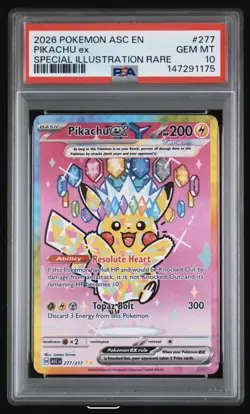 2026 POKEMON ASCENDED HEROES ILLUSTRATION RARE #277 PIKACHU EX PSA 10 - Image 1