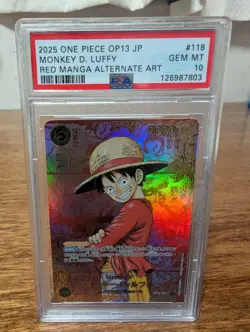 ONE PIECE MONKEY D LUFFY Red Manga Alternate Art Replica Card GEM MT 10 - Image 1