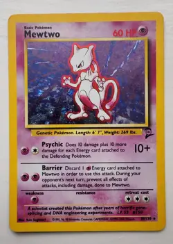 Pokemon Card: Mewtwo 10/130 Holo Rare - Base Set 2 - WOTC 2000 (MP) - Image 1