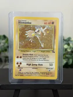 1999 Pokemon Hitmonlee Fossil Holo Rare Card 7/62 TCG Vintage - Image 1