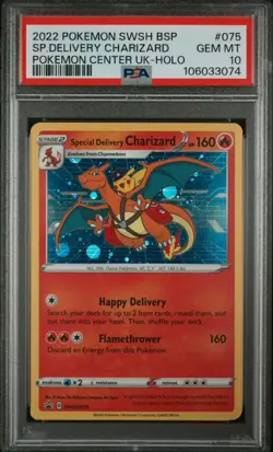 2022 Pokemon Center UK Special Delivery Charizard SWSH075 Promo PSA 10 SWIRL - Image 1