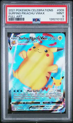 2021 POKEMON CELEBRATIONS #009 FULL ART/SURFING PIKACHU VMAX PSA 9 - Image 1