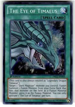 Yugioh The Eye Of Timaeus Drlg-en005 Secret Rare 1 Ed NM - Image 1